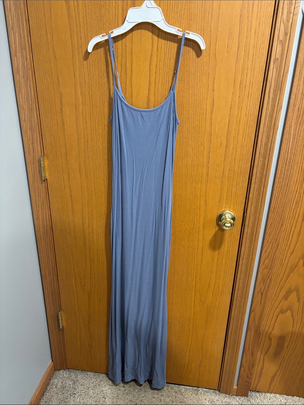SKIMS Dusty Blue Spaghetti Strap Maxi Slip Dress